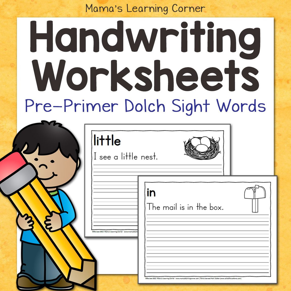 Handwriting Worksheets for Kids: Pre-Primer Dolch Words - Mamas Learning  Corner